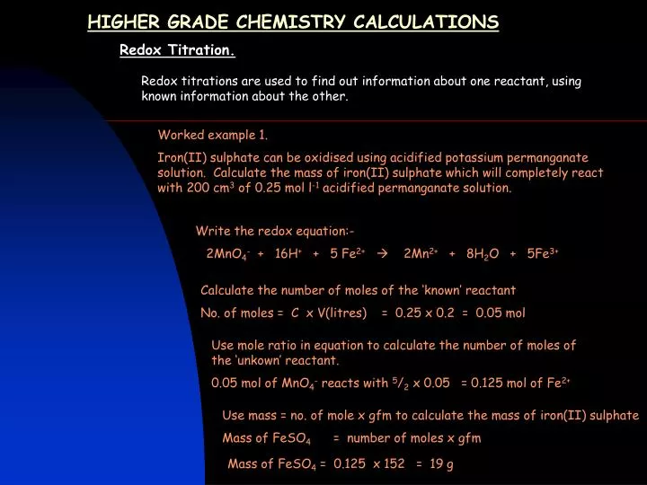 higher grade chemistry calculations n.