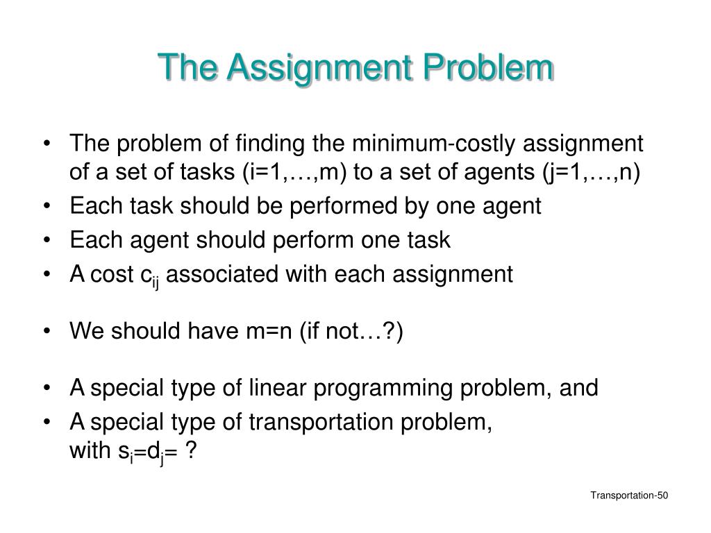 characteristics of assignment problem in operation research