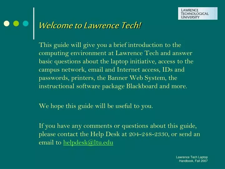 Ppt Welcome To Lawrence Tech Powerpoint Presentation Free