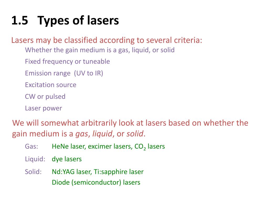 PPT - 1.5 Types of lasers PowerPoint Presentation, free download -  ID:1426009