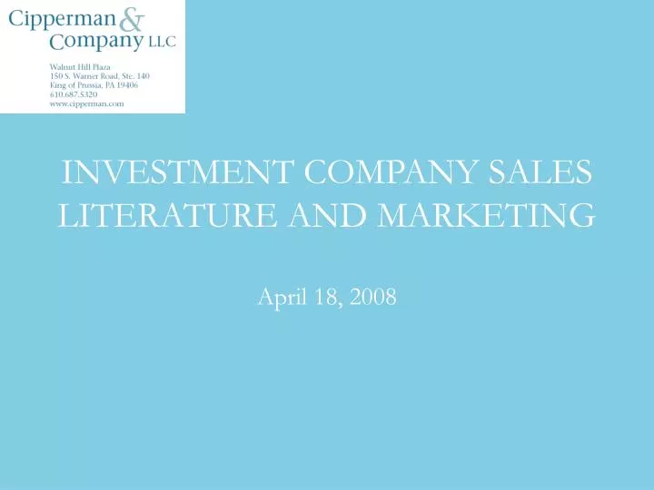 investment company sales literature and marketing n.