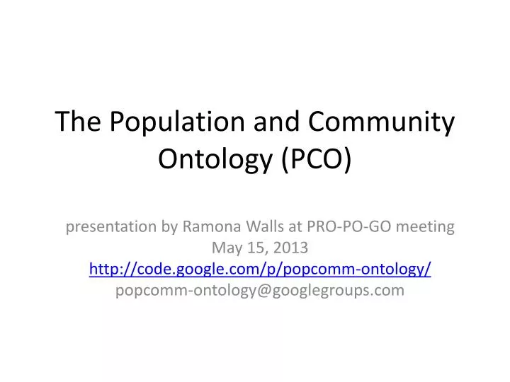 the population and community ontology pco n.