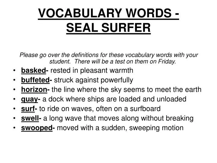 vocabulary words seal surfer n.