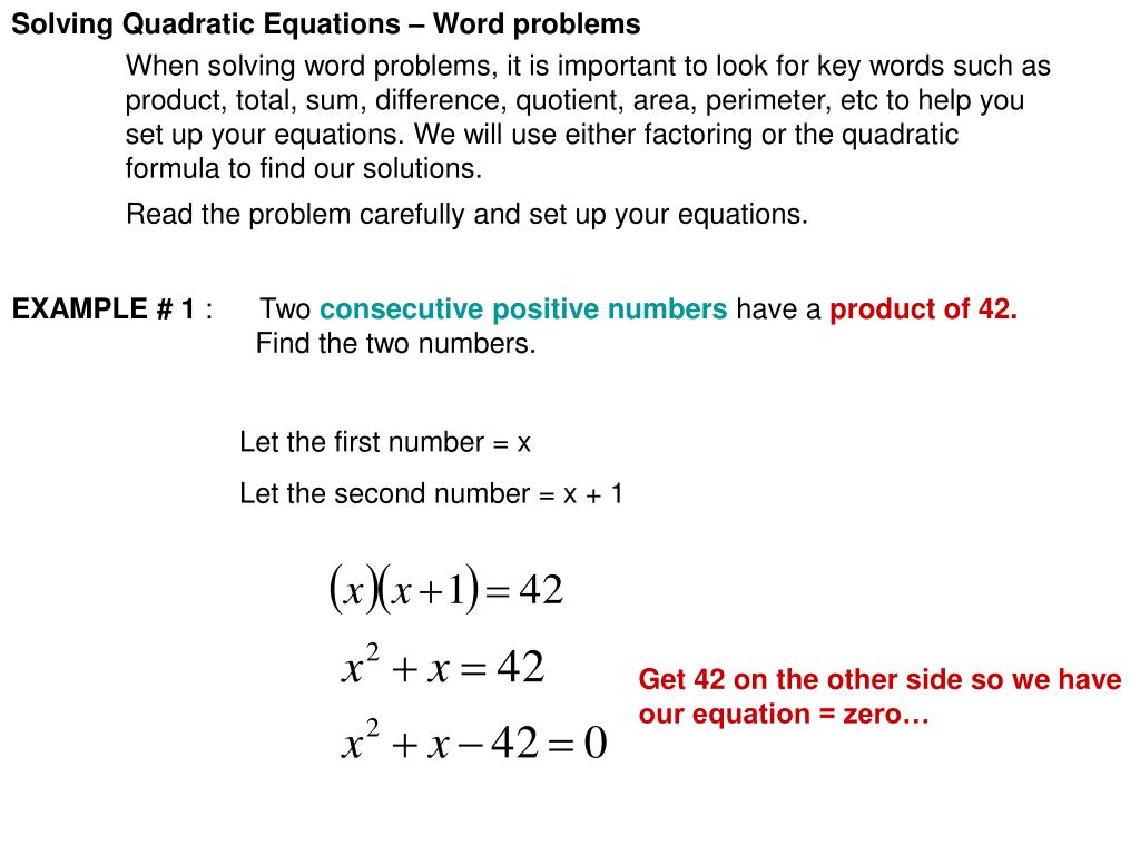 PPT - Solving Quadratic Equations – Word problems PowerPoint
