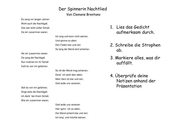 Der Spinnerin Nachtlied Analyse PPT - Der Spinnerin Nachtlied PowerPoint Presentation, free download