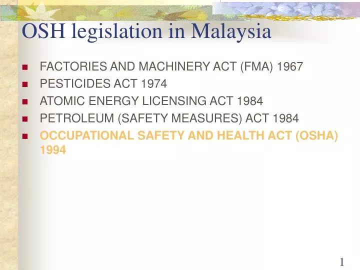 Ppt Osh Legislation In Malaysia Powerpoint Presentation Free Download Id 1437182