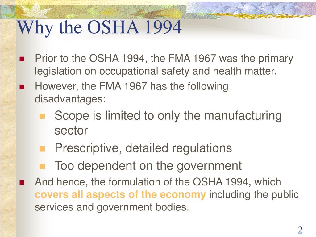 Regulation Under Osha 1994