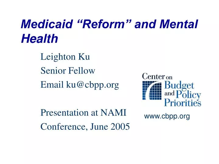 medicaid reform and mental health n.