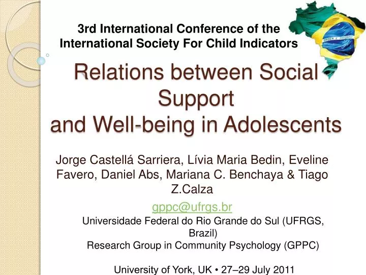 relations between social support and well being in adolescents n.