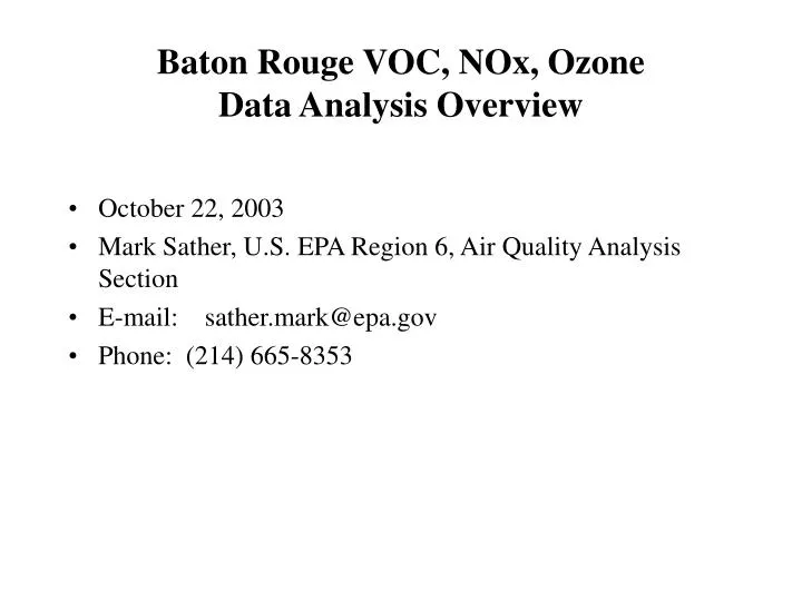 baton rouge voc nox ozone data analysis overview n.