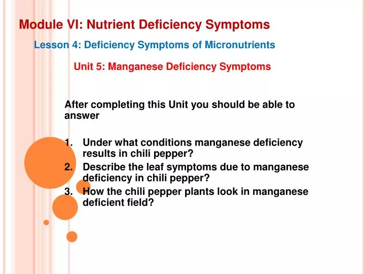 module vi nutrient deficiency symptoms n.