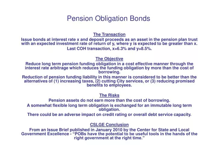 pension obligation bonds n.