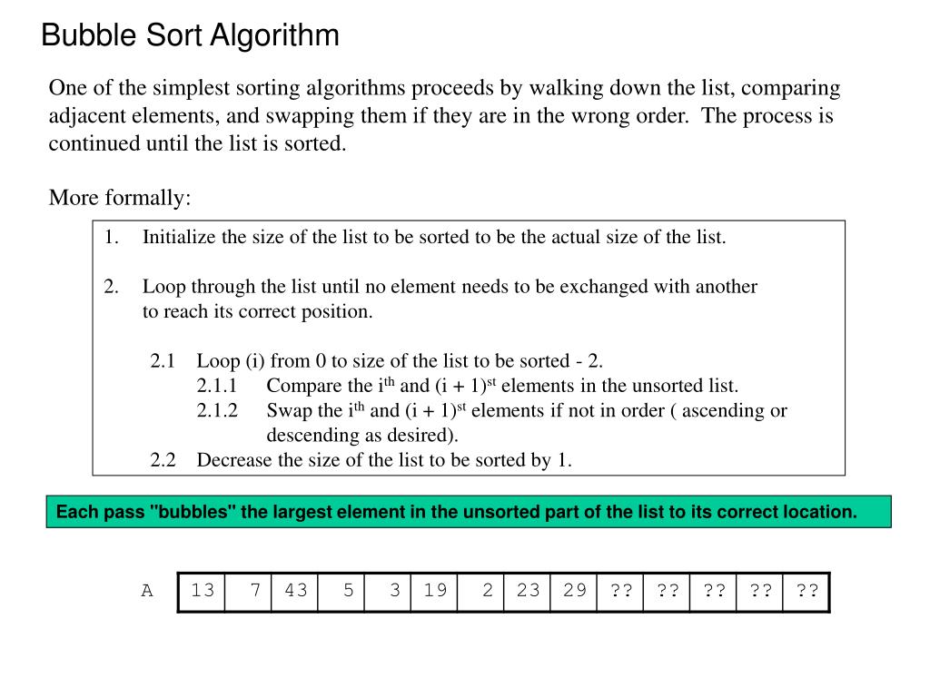 Algorithms  The Bubble Sort