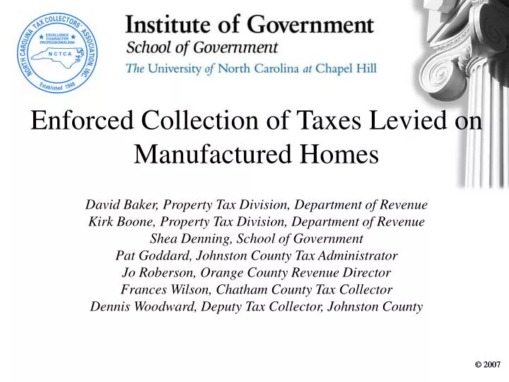 PPT Enforced Collection of Taxes Levied on Manufactured Homes David