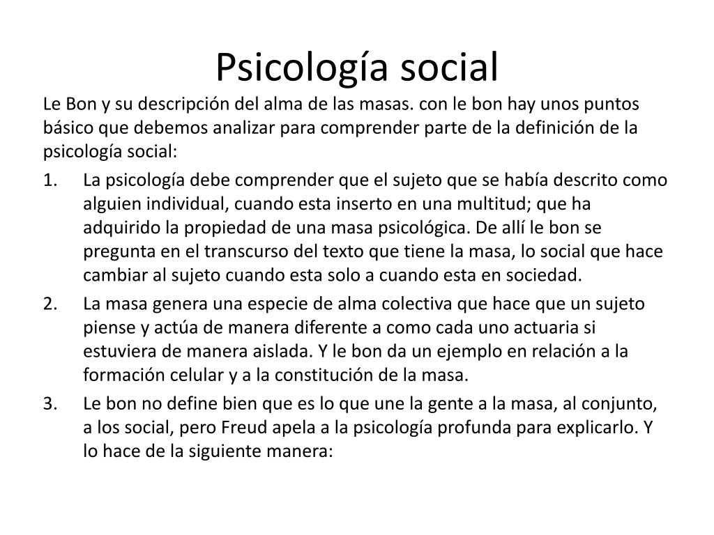 PPT - PSICOLOGIA DE LAS MASAS Y ANALISIS DEL YO PSICOLOGIA SOCIAL  PowerPoint Presentation - ID:1448292