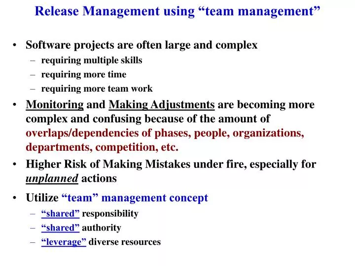 release management using team management n.