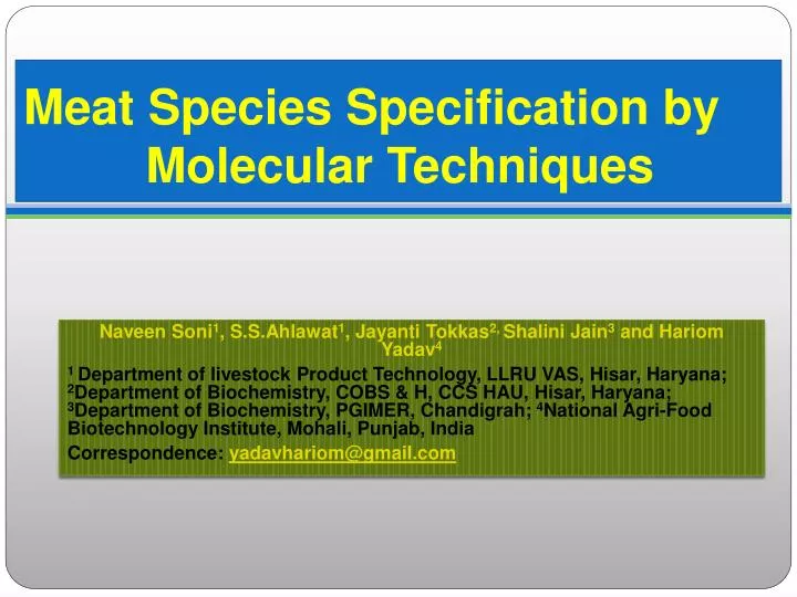 meat species specification by molecular techniques n.