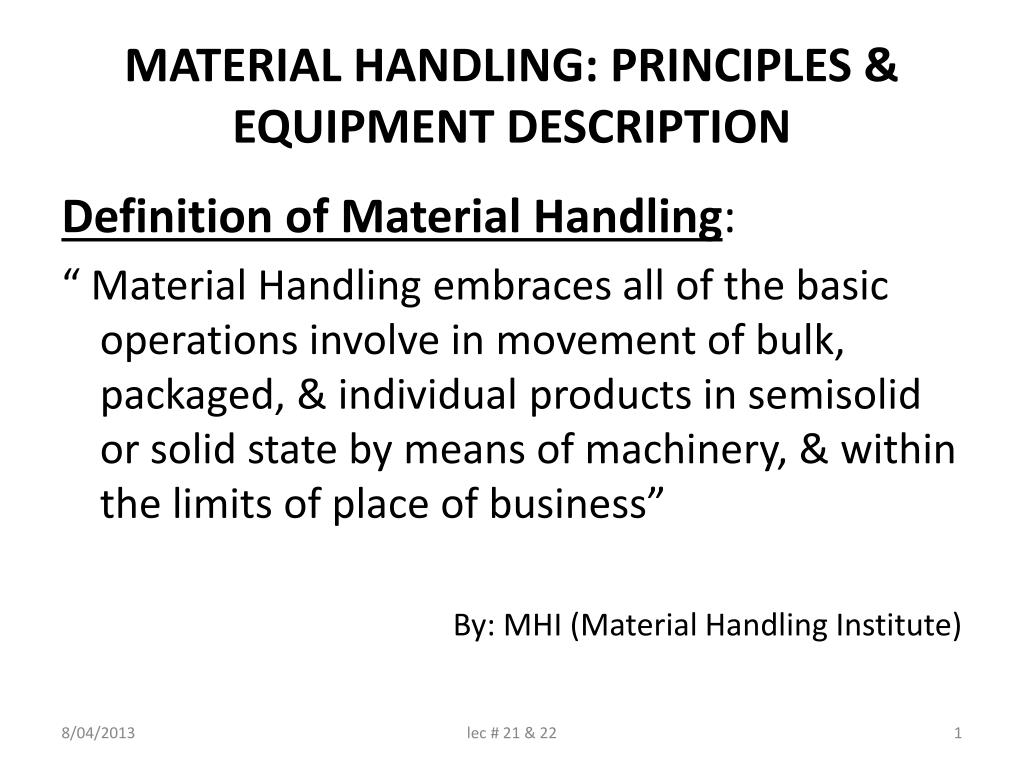 objectives of material handling equipment