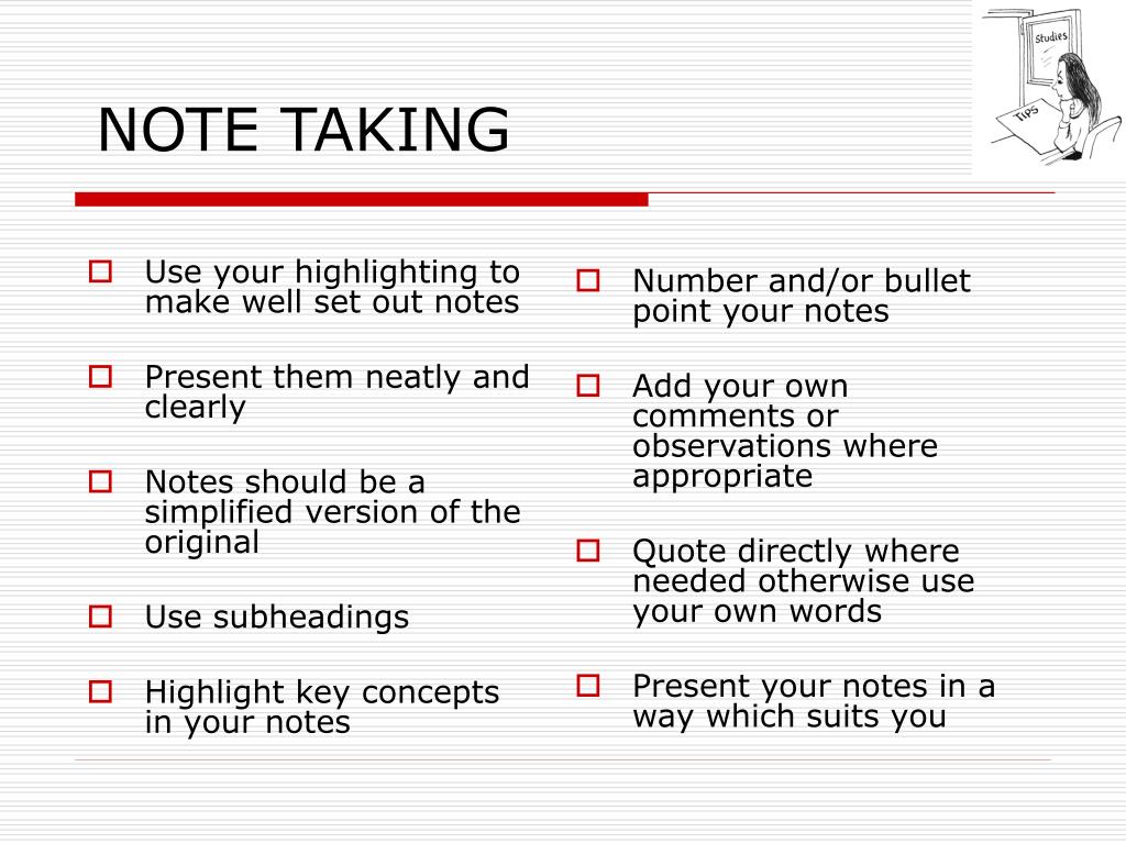 PPT STUDY SKILLS NOTE TAKING PowerPoint Presentation Free Download 