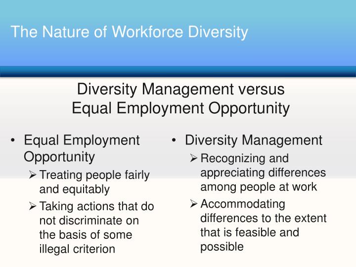 workforce diversity management Why adopt workplace diversity management a diverse workforce that is well-managed can bring about better business performance and higher employee engagement. workforce diversity management Why adopt workplace diversity management a diverse workforce that is well-managed can bring about better business performance and higher employee engagement.