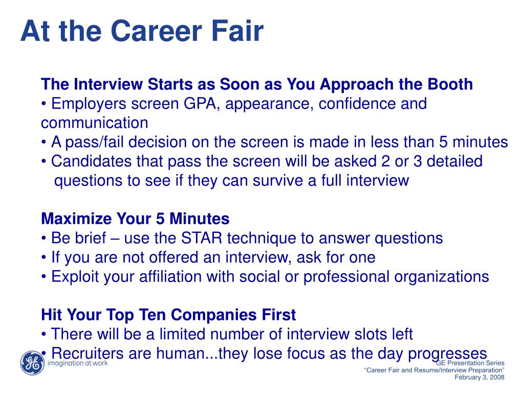 ppt ge presentation series career fair and resume career fair questions