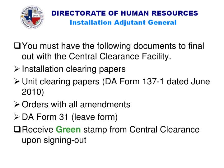 ppt welcome to the copeland soldier service center and your da form 137 1