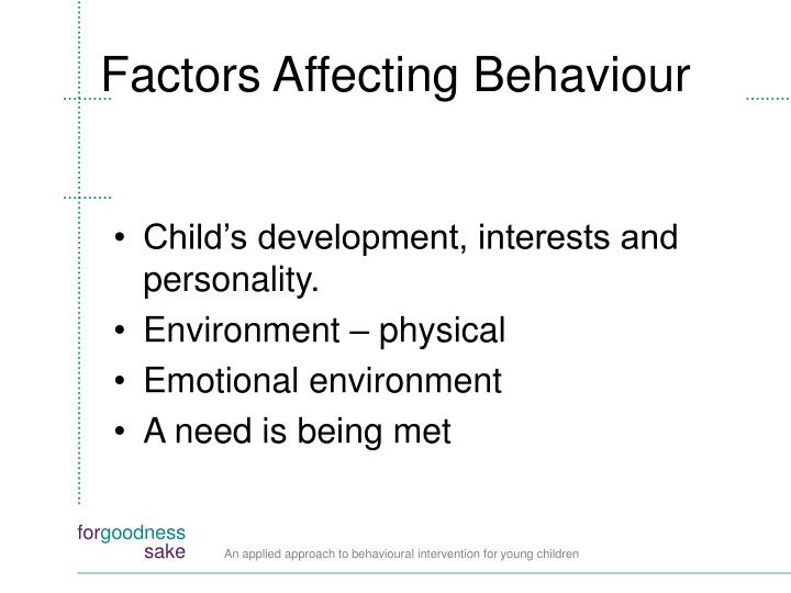 the family factors that affect a childs behavior Developmental issues that affect behavior developmental issues that affect behavior a child's self-esteem often suffers when there is any family trauma going on. the family factors that affect a childs behavior Developmental issues that affect behavior developmental issues that affect behavior a child's self-esteem often suffers when there is any family trauma going on.