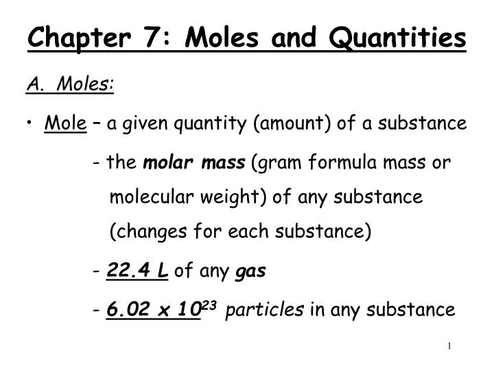 chapter 7 moles and quantities n.