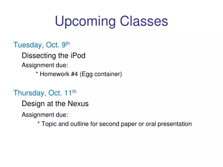 upcoming classes n.