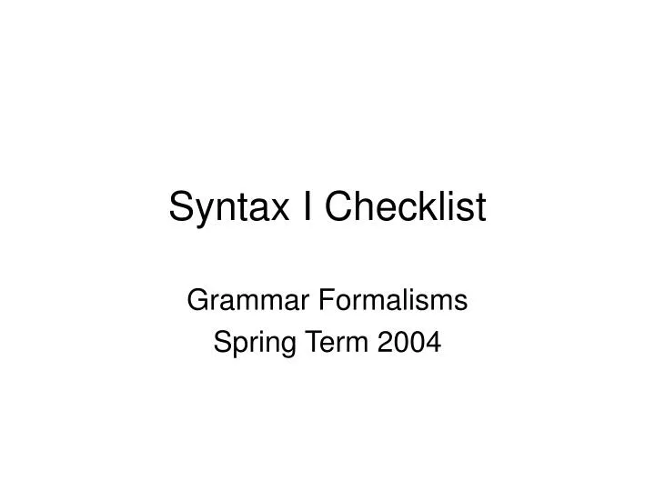 syntax i checklist n.
