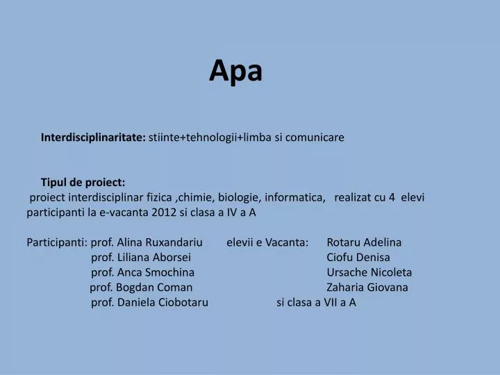 Ppt Apa Interdisciplinaritate Stiinte Tehnologii Limba Si