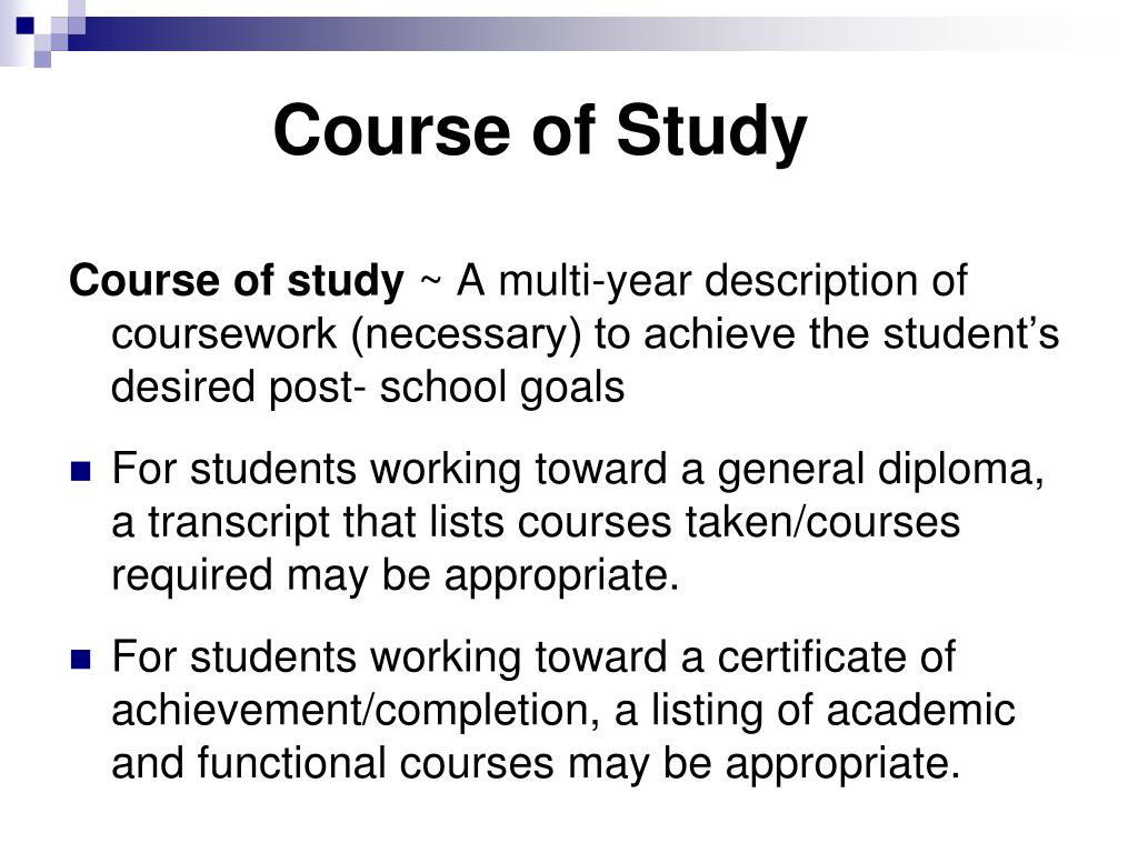 On a job application what does course of study mean