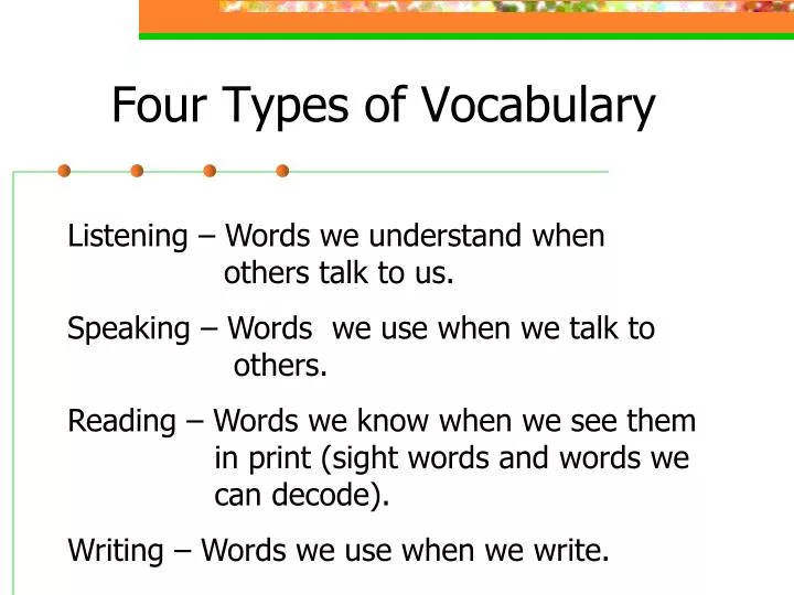 four types of vocabulary n.