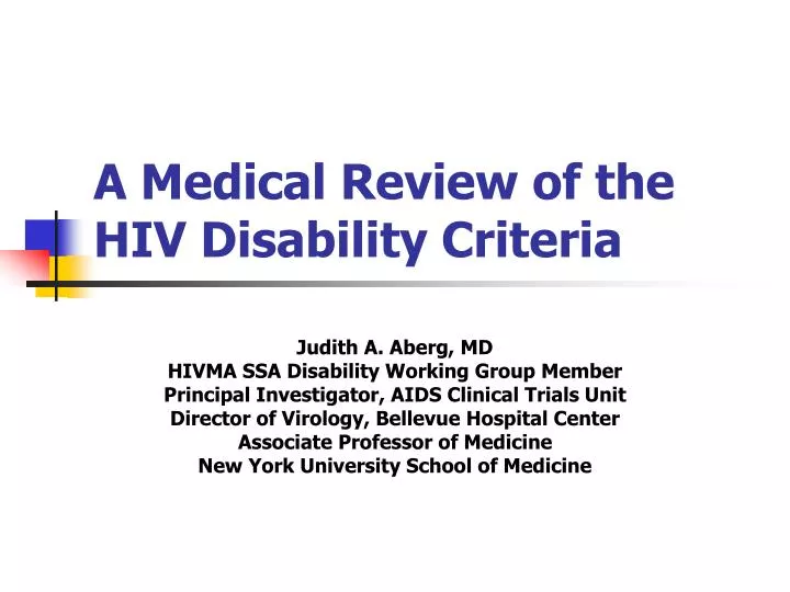 a medical review of the hiv disability criteria n.