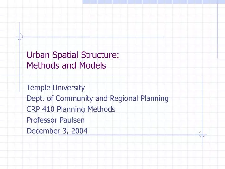 urban spatial structure methods and models n.