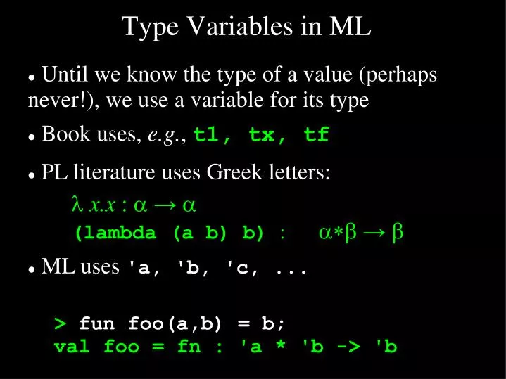 type variables in ml n.