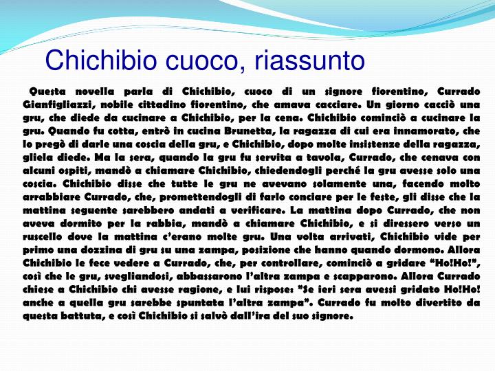 Chichibio Cuoco Riassunto Breve 10 Righe