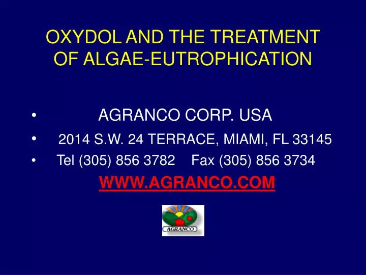 oxydol and the treatment of algae eutrophication n.