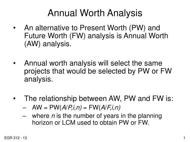 annual worth analysis n.