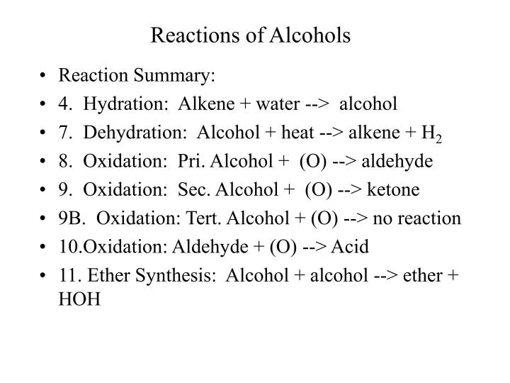 reactions of alcohols n.
