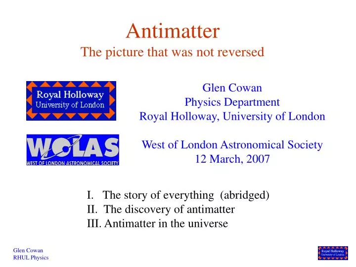 antimatter the picture that was not reversed n.