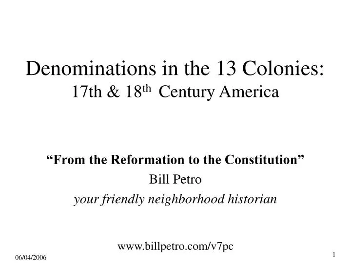 denominations in the 13 colonies 17th 18 th century america n.
