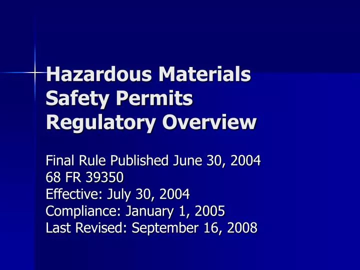 hazardous materials safety permits regulatory overview n.