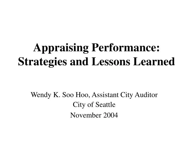 appraising performance strategies and lessons learned n.