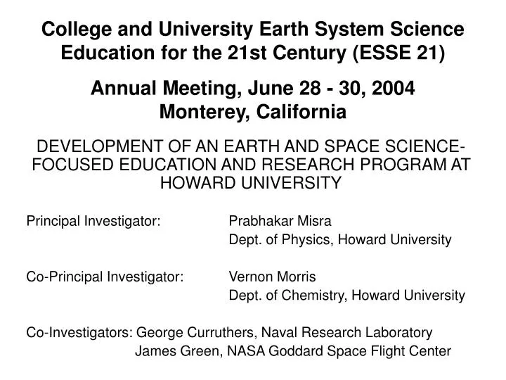 college and university earth system science education for the 21st century esse 21 n.