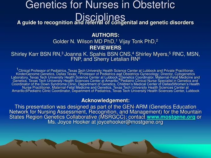 genetics for nurses in obstetric disciplines n.