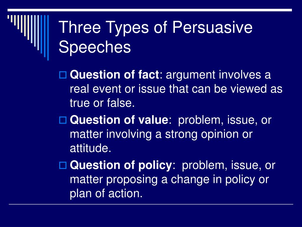 identify the different types of persuasive speeches