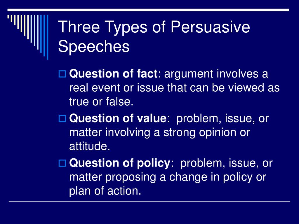 list of different types of persuasive speeches