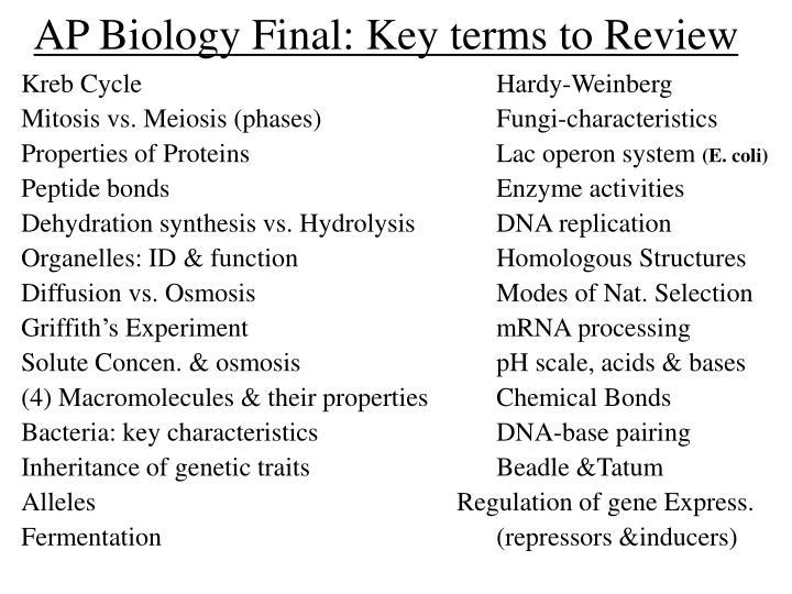ap biology final key terms to review n.
