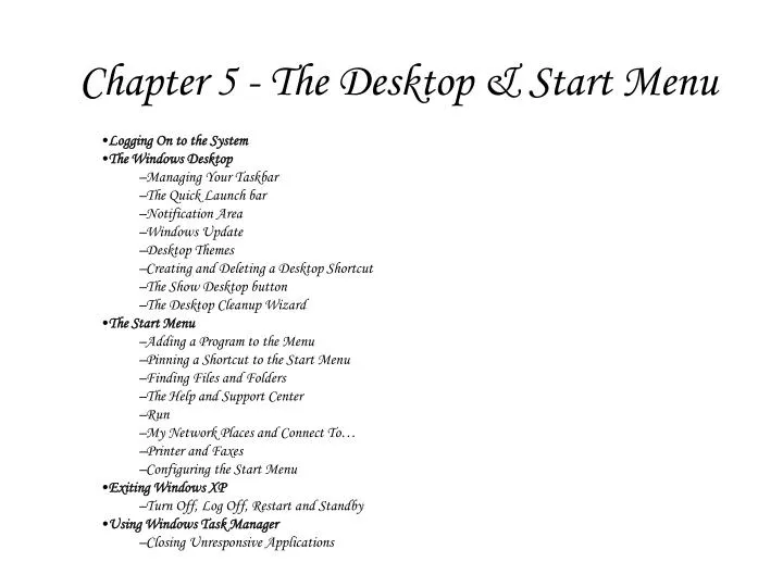 chapter 5 the desktop start menu n.